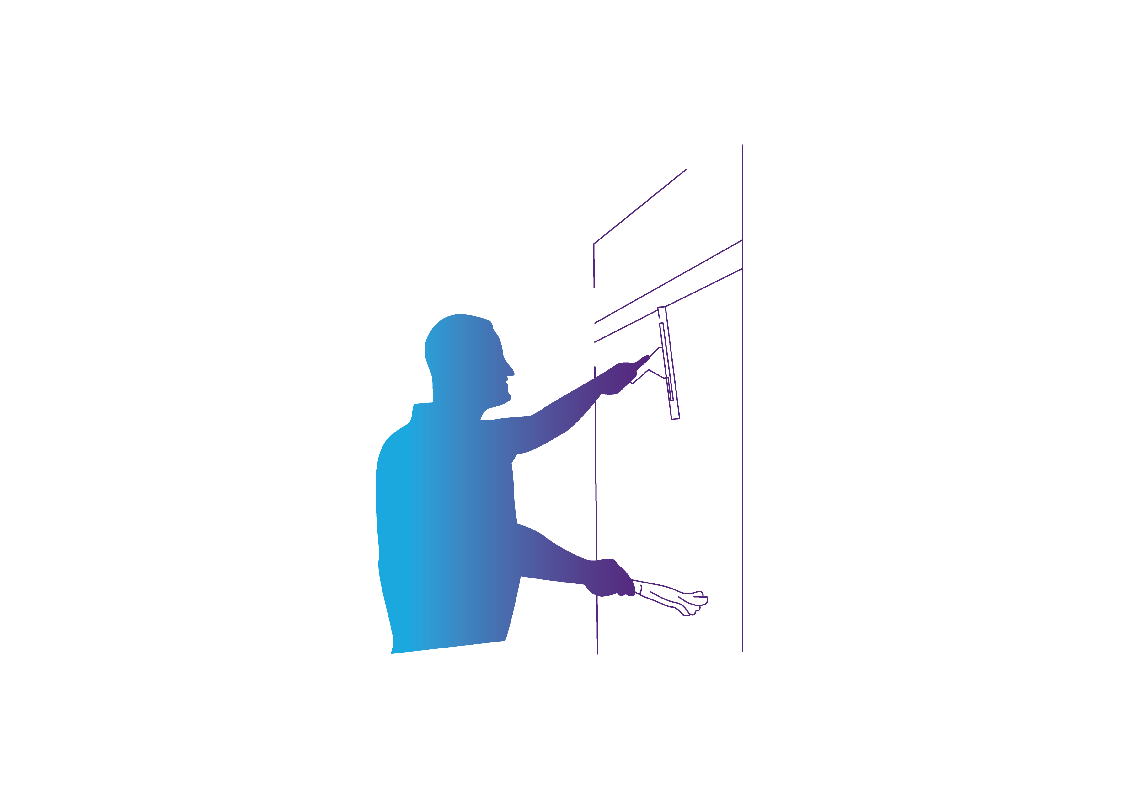  Een animatie illustreert een persoon die een raam schoonmaakt