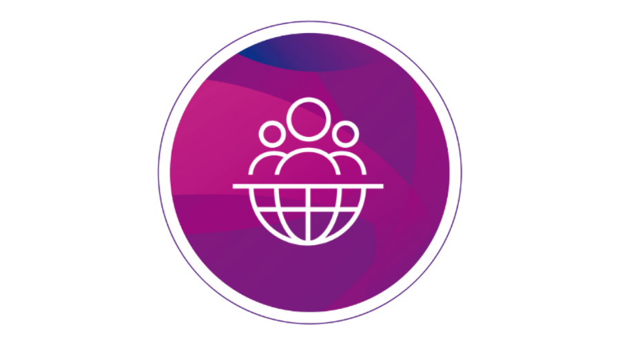 Une icône représente trois personnes sur un globe