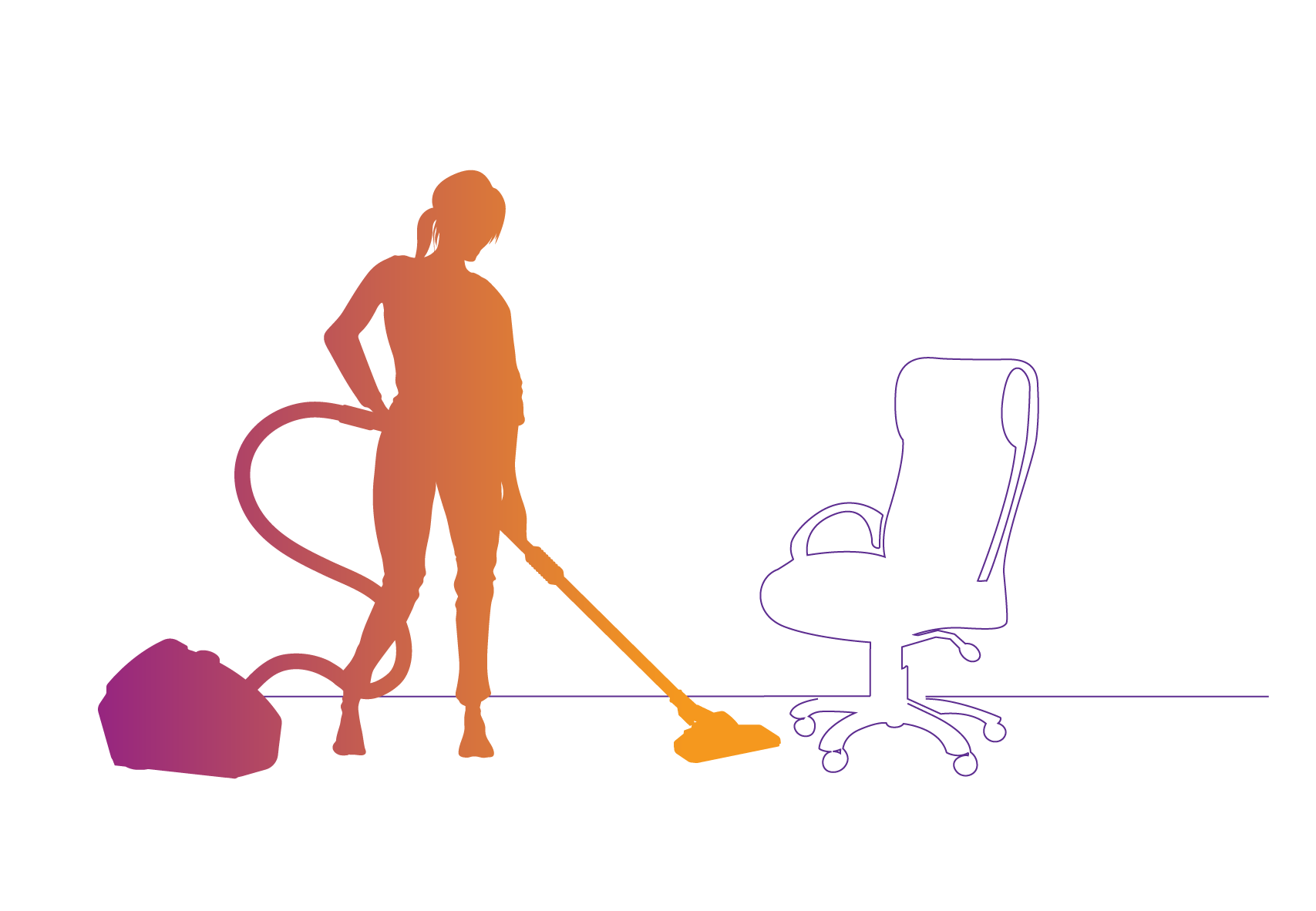 Een animatie illustreert laat een persoon zien die aan het stofzuigen is